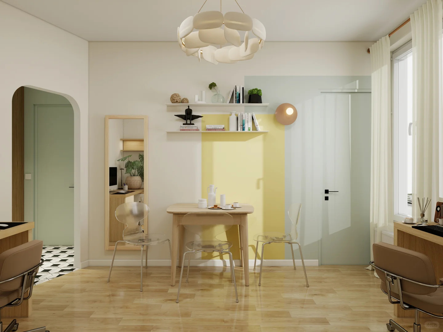 Grand réaménagement d'un petit appartement de 35 m² dans le Grand Paris 🌟 Jeu de couleurs géométriques